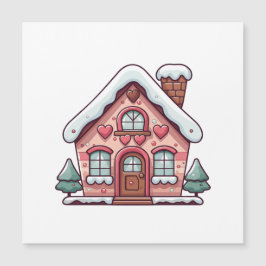 Pink Gingerbrot Haus mit Herz Magnetkarte