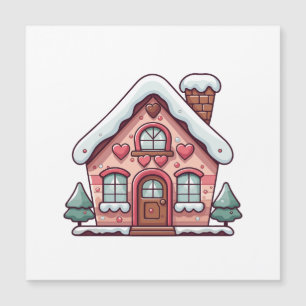 Pink Gingerbrot Haus mit Herz Magnetkarte
