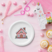 Pink Gingerbrot Haus mit Herz Pappteller (Party)