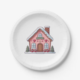 Pink Gingerbrot Haus mit Herz Pappteller
