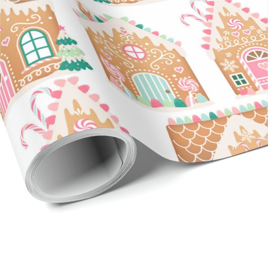Pink Gingerbrot Hauswrapping Paper Geschenkpapier (Rolleneckpunkt)