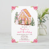Pink Gingerbrot House Geburtstagsparty Einladung (Stehend Vorderseite)