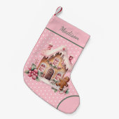 Pink Gingerbrot House Polka Dot Custom Kleiner Weihnachtsstrumpf (Vorderansicht (hängend))