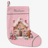 Pink Gingerbrot House Polka Dot Custom Kleiner Weihnachtsstrumpf (Vorderseite)