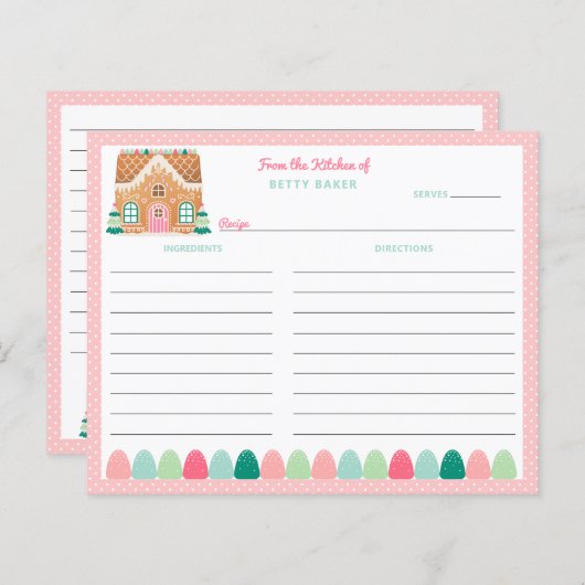 Pink Gingerbrot House | Urlaubsrezeptkarte (Vorne/Hinten)