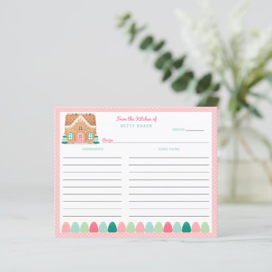 Pink Gingerbrot House | Urlaubsrezeptkarte (Stehend Vorderseite)