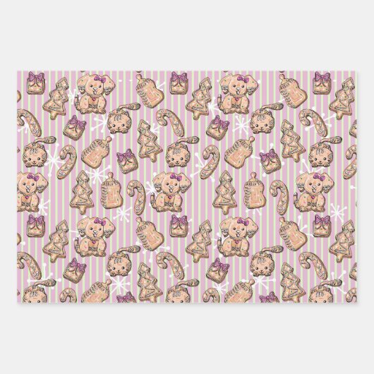 Pink Gingerbrot Kekse und Pup Winter Baby Geschenkpapier Set (Vorderseite 2)