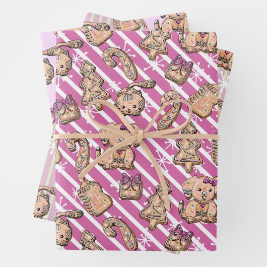 Pink Gingerbrot Kekse und Pup Winter Baby Geschenkpapier Set (Beispiel)