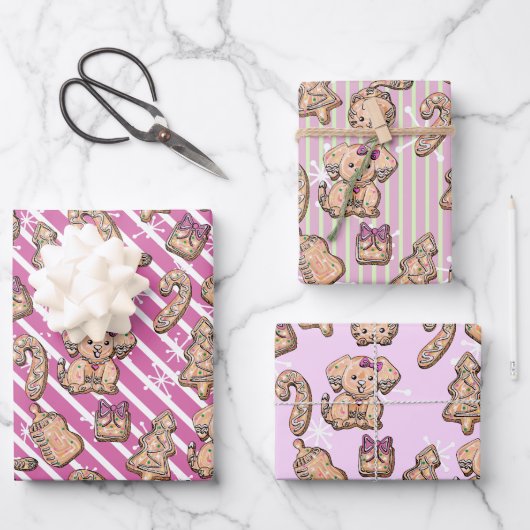 Pink Gingerbrot Kekse und Pup Winter Baby Geschenkpapier Set (Vorderseite)