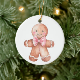 Pink Gingerbrot Mann Weihnachten Keramik Ornament