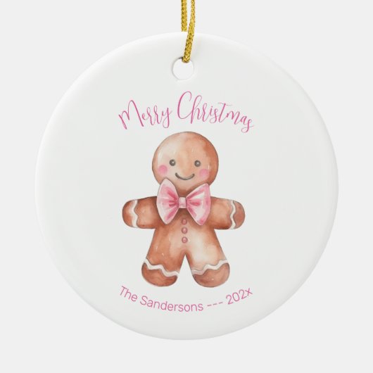 Pink Gingerbrot Mann Weihnachten Keramik Ornament (Vorne)