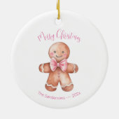 Pink Gingerbrot Mann Weihnachten Keramik Ornament (Hinten)