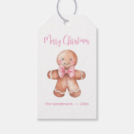 Pink Gingerbrot Mann Weihnachtsgeschenk Tag Geschenkanhänger