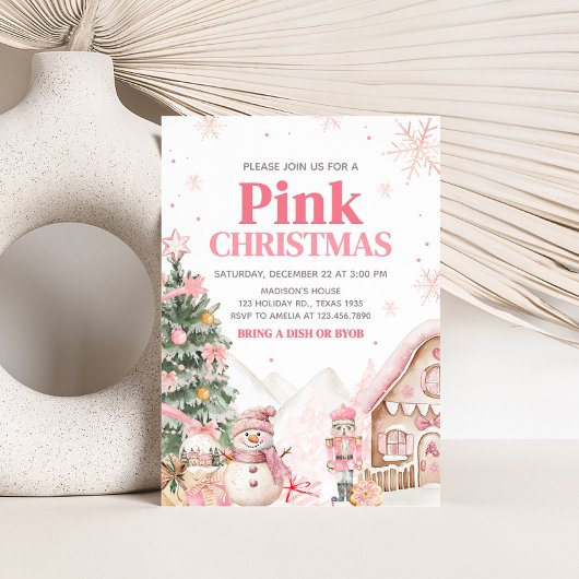 Pink Gingerbrot Weihnachtsfest im Party Einladung