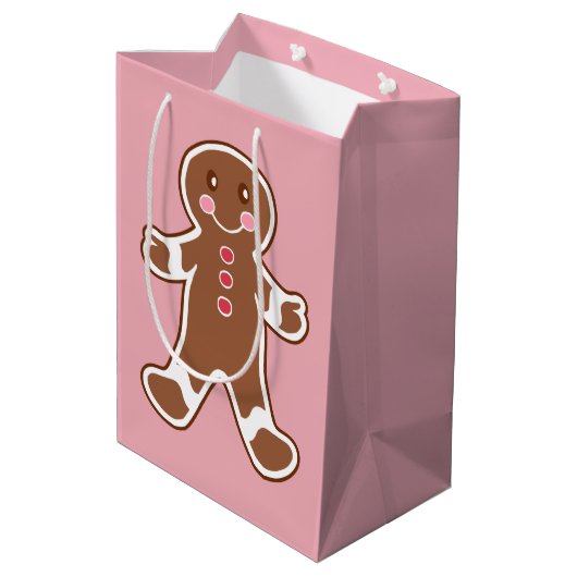 Pink Gingerbrot Weihnachtsgeschenk Tasche Mittlere Geschenktüte (Rückseite Schrägansicht)