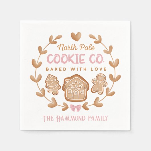Pink Gingerbrot Weihnachtskost Familienname Serviette (Vorderseite)