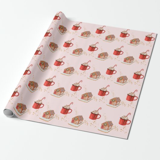 Pink Gingerbrot Weihnachtswrapping Paper des Hause Geschenkpapier (Ungerollt)