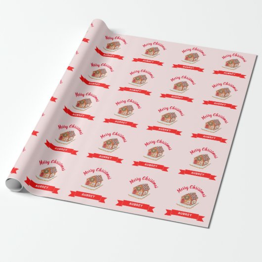 Pink Gingerbrot Weihnachtswrapping Paper des Hause Geschenkpapier (Ungerollt)