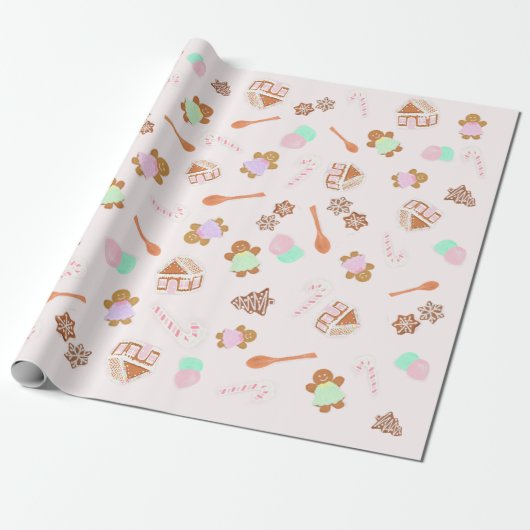 Pink Gingerbrot Weihnachtswrapping Paper des Hause Geschenkpapier (Ungerollt)