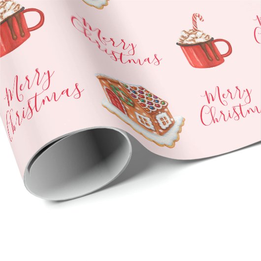 Pink Gingerbrot Weihnachtswrapping Paper des Hause Geschenkpapier (Rolleneckpunkt)