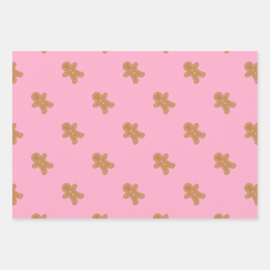 Pink Gingerbrot Wrapping Paper Set 3 Geschenkpapier Set (Vorderseite 3)