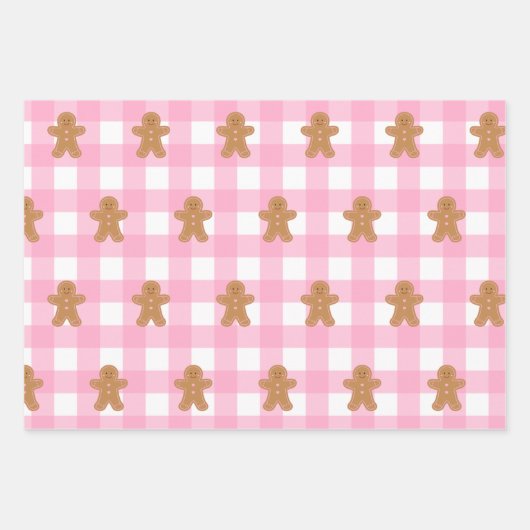 Pink Gingerbrot Wrapping Paper Set 3 Geschenkpapier Set (Vorderseite)