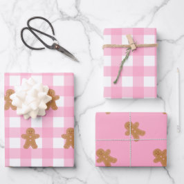 Pink Gingerbrot Wrapping Paper Set 3 Geschenkpapier Set