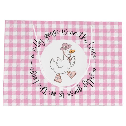 Pink Gingham Albern Gänse Große Geschenktüte (Rückseite)