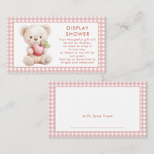 Pink Gingham Apple Eye Bear Display Baby Shower Begleitkarte
