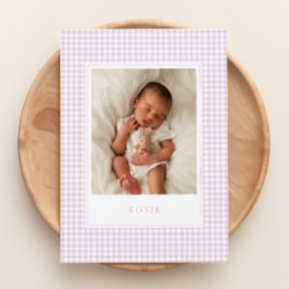 Pink Gingham Baby Announccard Ankündigung