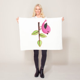 Pink Gingham Baby Bird Stickerei Blätter Fleecedecke