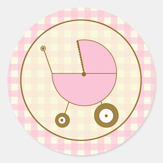 Pink Gingham Baby Carriage Sticker (Vorderseite)