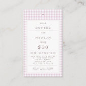 Pink Gingham Baby Clothing Price Tag Hang Tag  (Rückseite)