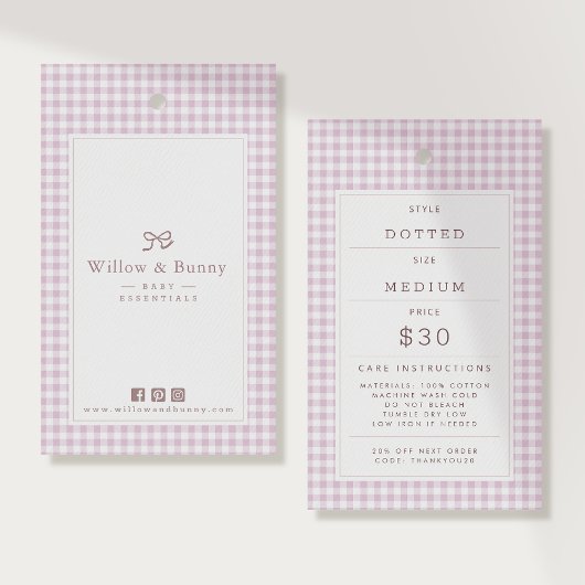 Pink Gingham Baby Clothing Price Tag Hang Tag 
