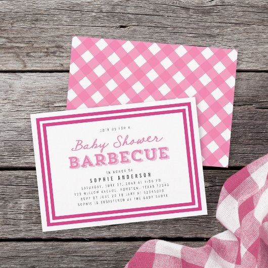 Pink Gingham Baby Dusche Barbecue Einladung