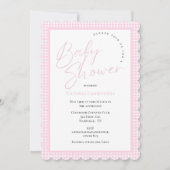 Pink Gingham Baby Dusche Einladung (Vorderseite)