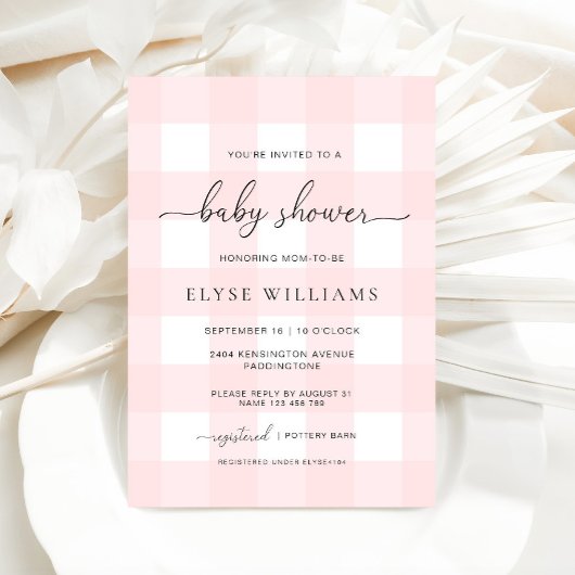 Pink Gingham Baby Dusche Einladung