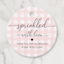 Pink Gingham Baby Dusche gesprenkelt mit Liebe Geschenkanhänger