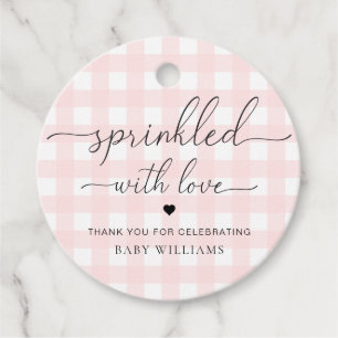 Pink Gingham Baby Dusche gesprenkelt mit Liebe Geschenkanhänger