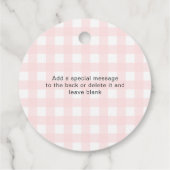 Pink Gingham Baby Dusche gesprenkelt mit Liebe Geschenkanhänger (Rückseite)