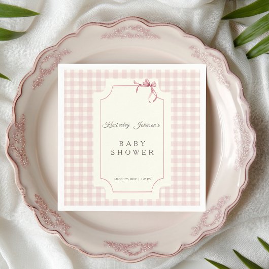 Pink Gingham Baby Dusche Napkin mit Bow Serviette