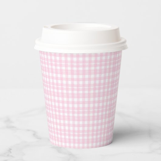 Pink Gingham Baby Dusche Pappbecher (Rückseite)