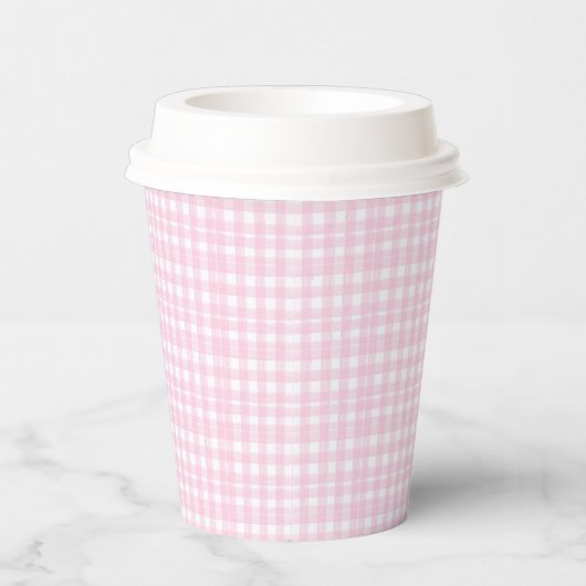 Pink Gingham Baby Dusche Pappbecher (Rechts)