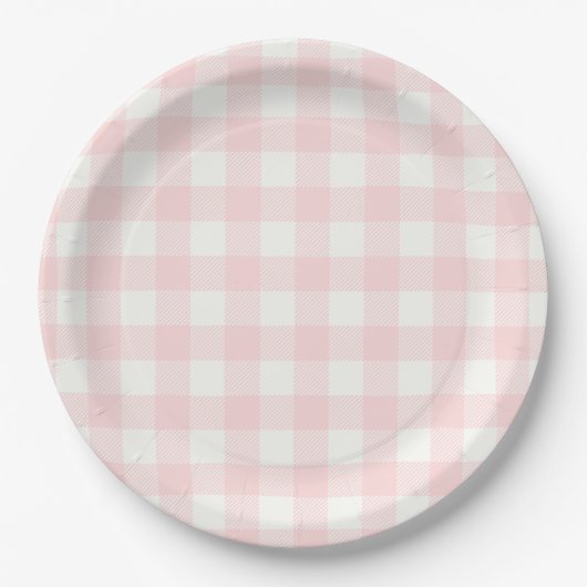 Pink Gingham Baby Dusche Pappteller (Vorderseite)