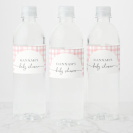 Pink Gingham Baby Dusche Wasserflaschen Labels Wasserflaschenetikett