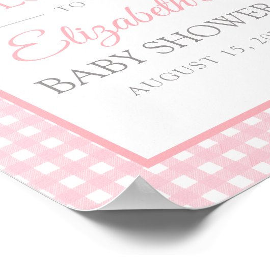 Pink Gingham Baby Dusche Willkommenspender Poster (Ecke)