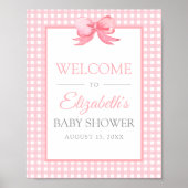 Pink Gingham Baby Dusche Willkommenspender Poster (Vorne)
