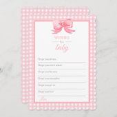 Pink Gingham Baby Dusche Wünsche für Babykarte Einladung (Vorne/Hinten)