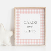 Pink Gingham Baby Duschkarten und Geschenkschild Poster