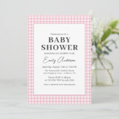 Pink Gingham Baby Girl Dusche Einladung (Stehend Vorderseite)